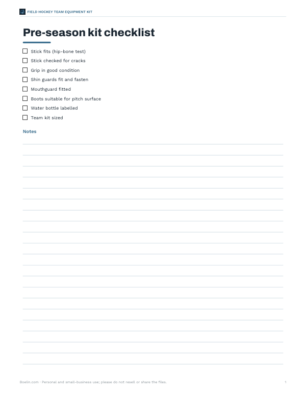 Preview of Printable Field Hockey Kit Checklist