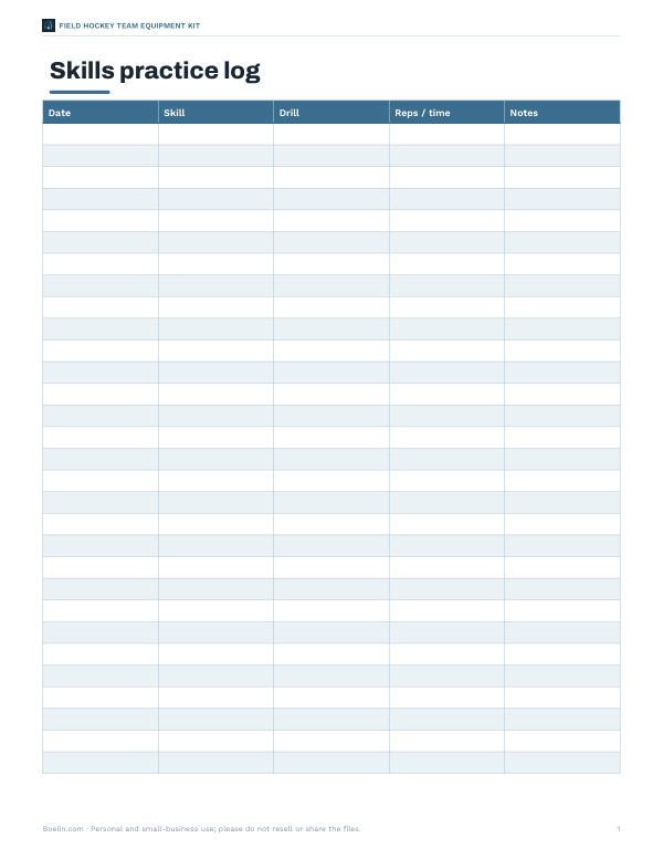 Preview of Printable Skills Practice Log