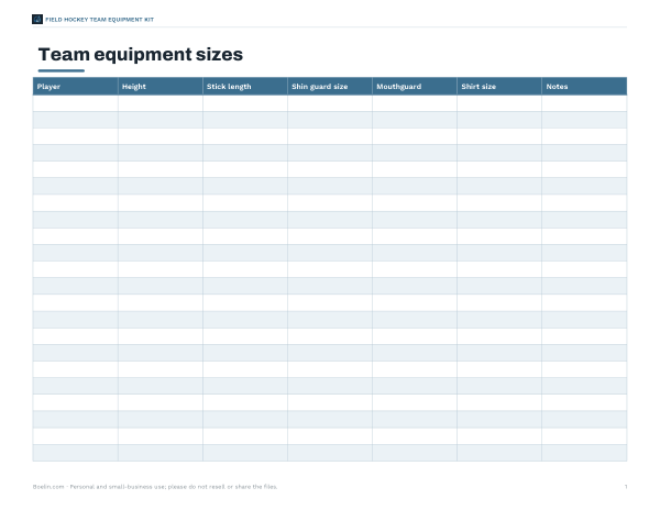 Preview of Printable Field Hockey Stick Size Chart